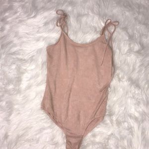 Pink suede one piece tie tank top